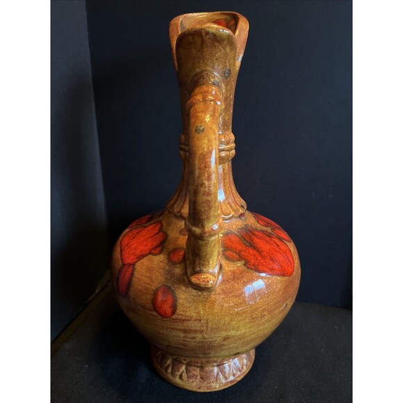 VTG MID-CENTURY 60’s BAR HARBOR MAINE POTTERY PITCHER BROWN ORANGE DRIP GLAZE - Picture 3 of 10